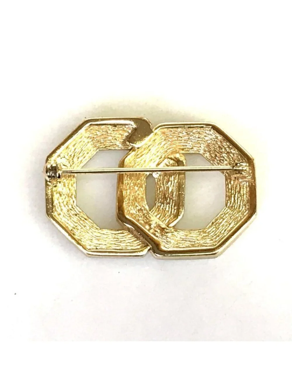 Dior Brooch Gold Interlocking Rhinestone